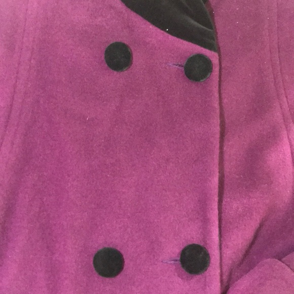 Vintage Long Purple Wool Coat with Pockets - Picture 4 of 16